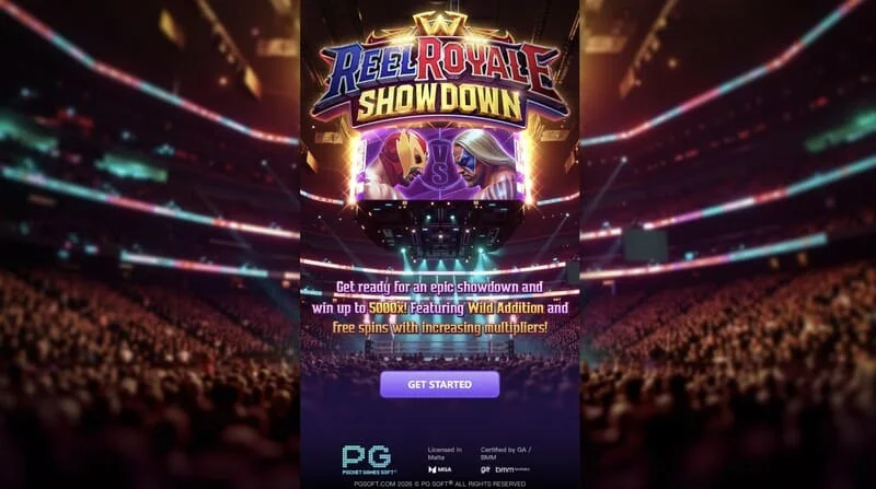 Reel Royale Showdown - màn hình chính với cuộn và ba ô Wild Addition